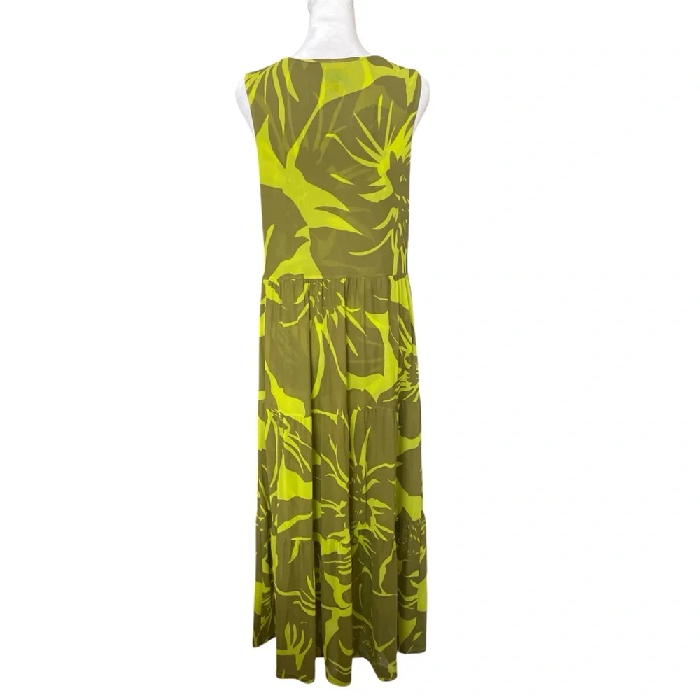 Cabi Tie Front Green Tropical Print Mesh Maxi Dress Small - Picture 6 of 11